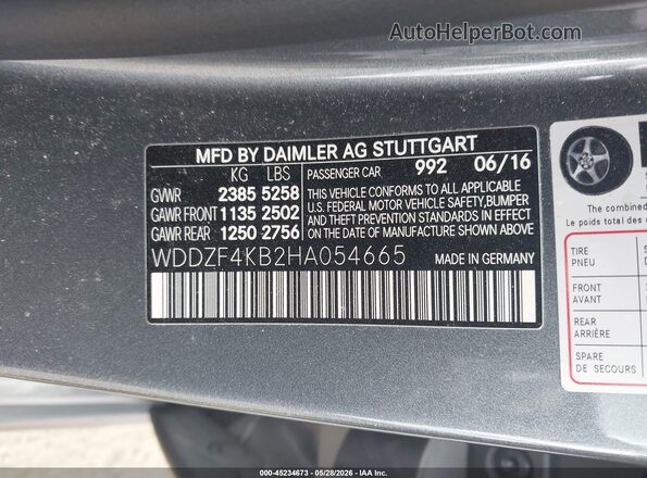 WDDZF4KB2HA054665 2017 MERCEDES-BENZ E-CLASS Gray Вид підкапотного простору