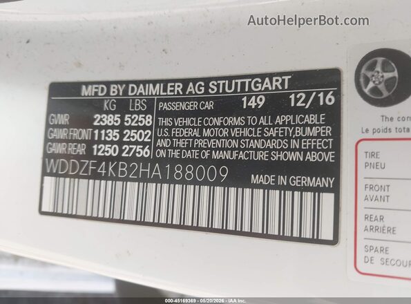 WDDZF4KB2HA188009 2017 MERCEDES-BENZ E-CLASS White Widok komory silnika