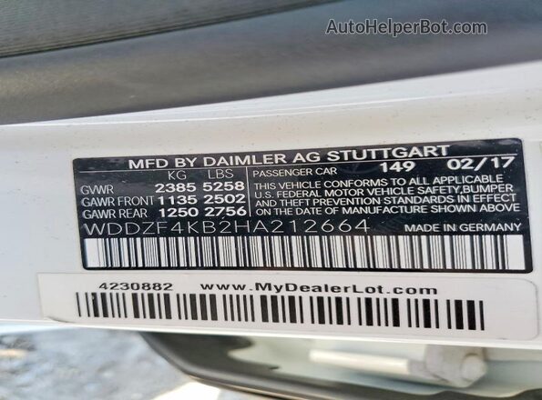 WDDZF4KB2HA212664 2017 MERCEDES-BENZ E White 