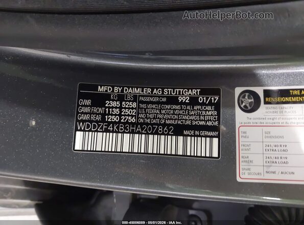 WDDZF4KB3HA207862 2017 MERCEDES-BENZ E-CLASS Gray Вид підкапотного простору