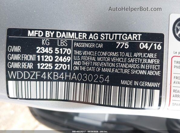 WDDZF4KB4HA030254 2017 MERCEDES-BENZ E-CLASS Gray Engine compartment view