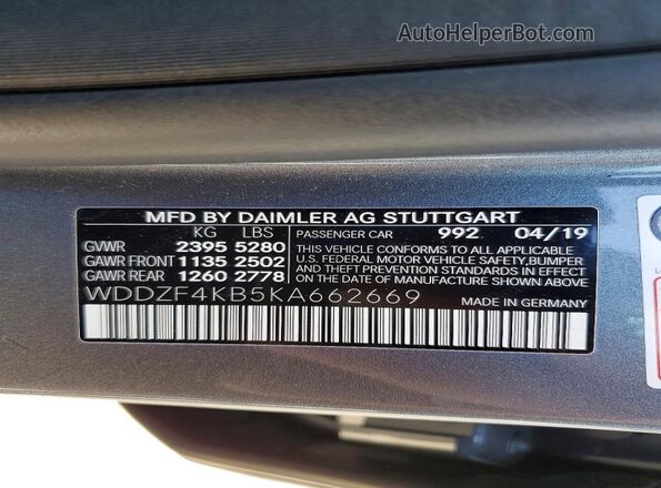 WDDZF4KB5KA662669 2019 MERCEDES-BENZ E Gray Engine compartment view