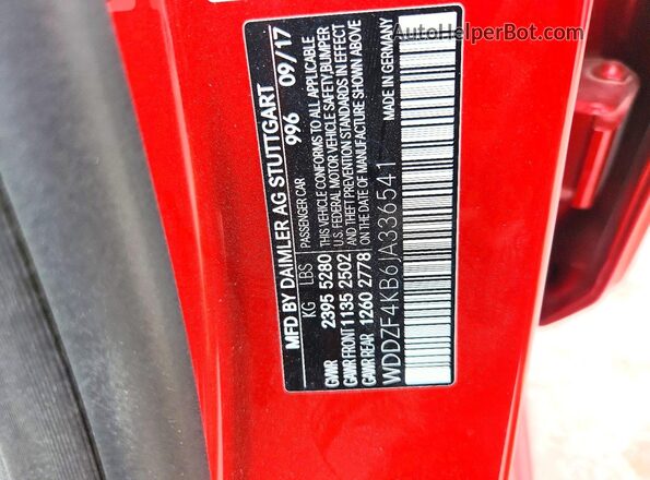 WDDZF4KB6JA336541 2018 MERCEDES-BENZ E Red Widok naklejki z numerem VIN