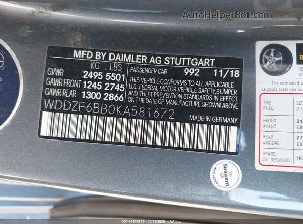 WDDZF6BB0KA581672 2019 MERCEDES-BENZ AMG E 53 Gray Вид підкапотного простору