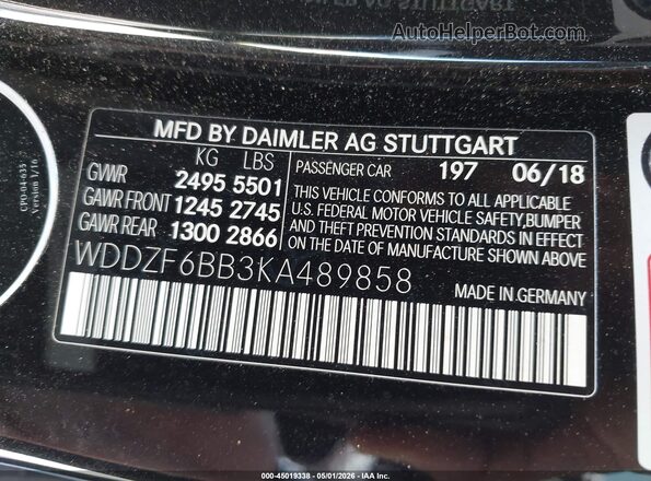 WDDZF6BB3KA489858 2019 MERCEDES-BENZ AMG E 53 Black 