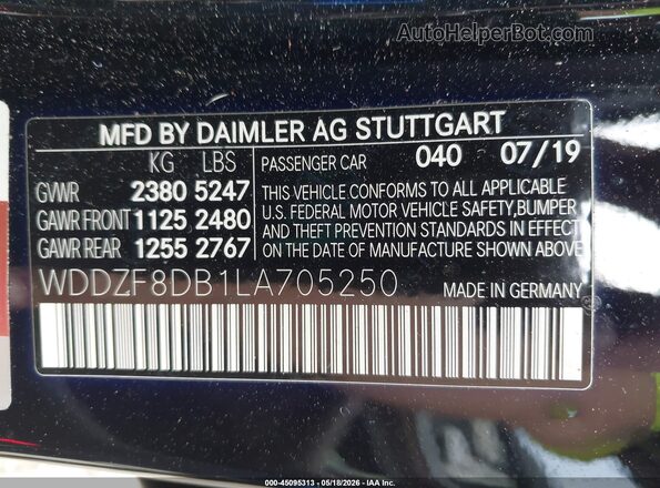 WDDZF8DB1LA705250 2020 MERCEDES-BENZ E-CLASS Black Engine compartment view