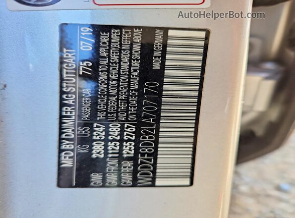 WDDZF8DB2LA707170 2020 MERCEDES-BENZ E Silver VIN կոդի պիտակի տեսք