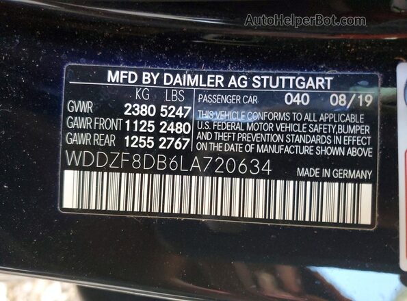 WDDZF8DB6LA720634 2020 MERCEDES-BENZ E Black 