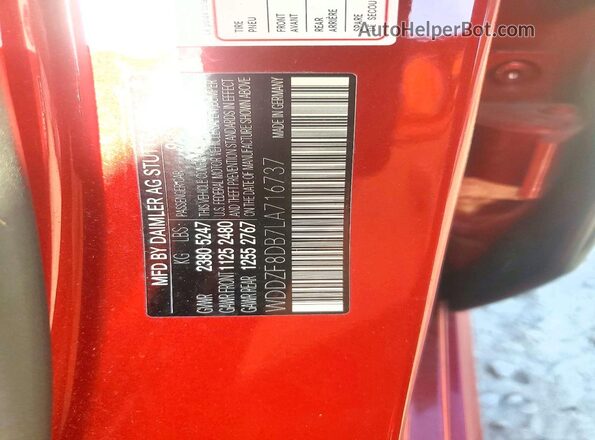 WDDZF8DB7LA716737 2020 MERCEDES-BENZ E Красный Вид наклейки с VIN-кодом