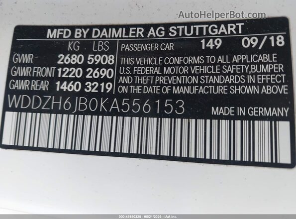 WDDZH6JB0KA556153 2019 MERCEDES-BENZ E-CLASS Белый Вид подкапотного пространства