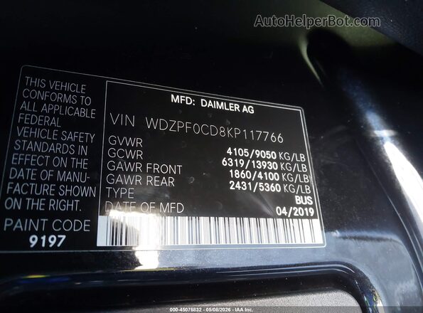 WDZPF0CD8KP117766 2019 MERCEDES-BENZ SPRINTER Black Vista del compartimento del motor