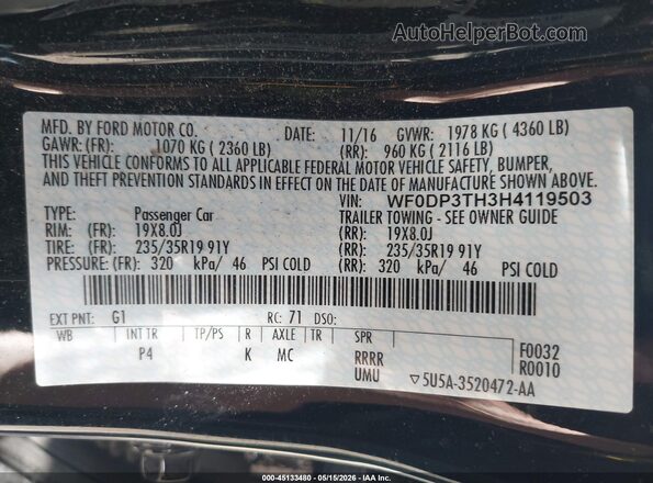 WF0DP3TH3H4119503 2017 FORD FOCUS RS Черный Вид подкапотного пространства