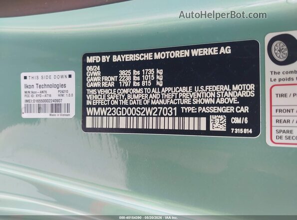 WMW23GD00S2W27031 2025 MINI HARDTOP Light Blue Widok komory silnika