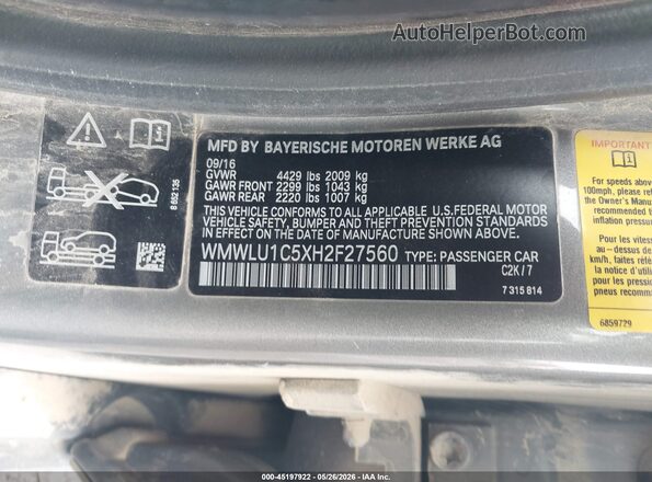 WMWLU1C5XH2F27560 2017 MINI CLUBMAN Серый Вид подкапотного пространства