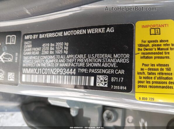WMWXJ1C01N2P93444 2022 MINI CLUBMAN Gray Engine compartment view
