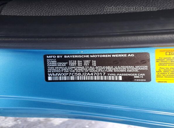 WMWXP7C58J2A47017 2018 MINI COOPER Blue 
