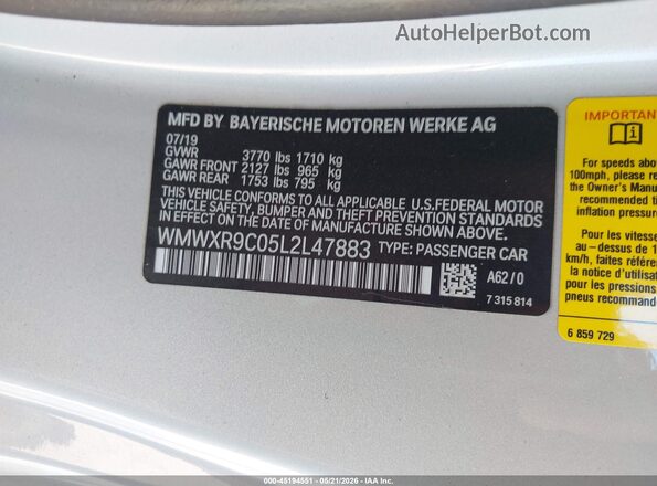 WMWXR9C05L2L47883 2020 MINI HARDTOP Gray Շարժիչի բաժամունքի տեսք