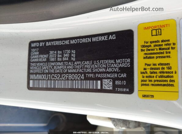 WMWXU1C52J2F80924 2018 MINI HARDTOP White Widok komory silnika