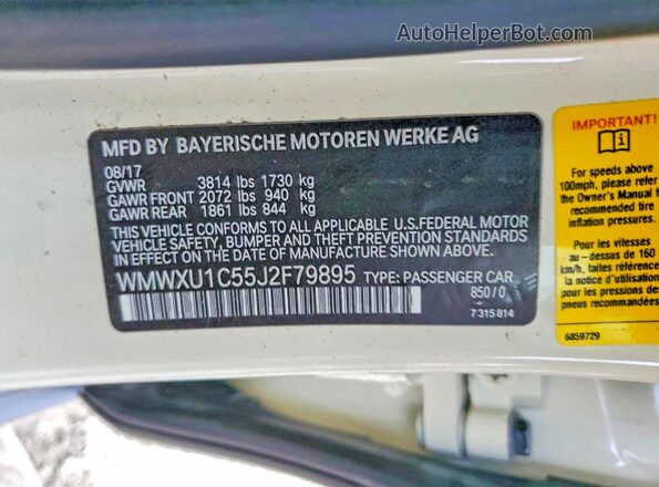 WMWXU1C55J2F79895 2018 MINI COOPER Cream Widok naklejki z numerem VIN