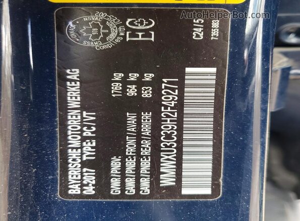 WMWXU3C39H2F49271 2017 MINI COOPER Blue Вид наклейки з VIN-кодом