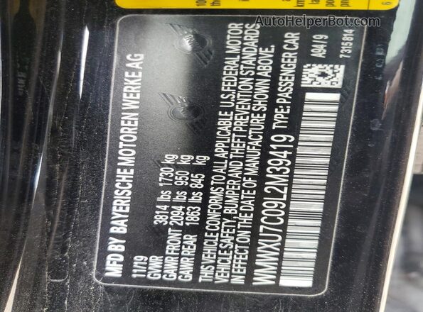 WMWXU7C09L2M39419 2020 MINI COOPER Black Вид наклейки з VIN-кодом