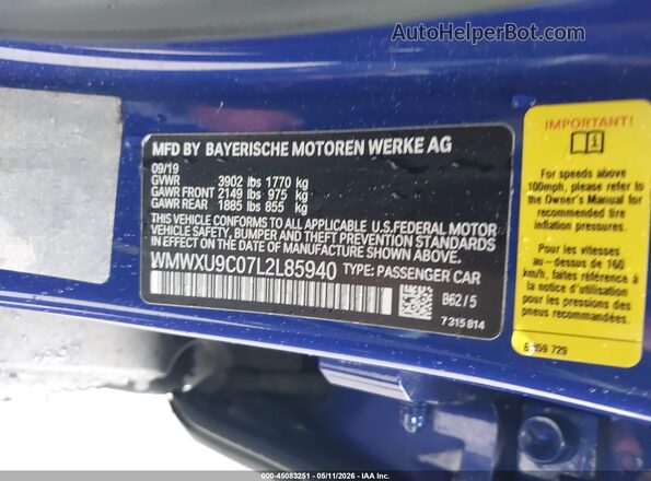 WMWXU9C07L2L85940 2020 MINI HARDTOP Blue 