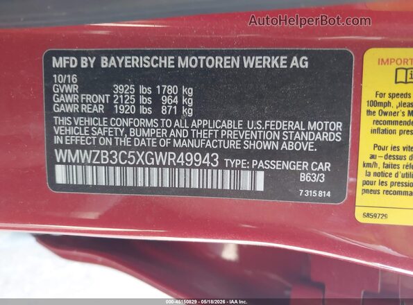 WMWZB3C5XGWR49943 2016 MINI COUNTRYMAN Красный Вид подкапотного пространства
