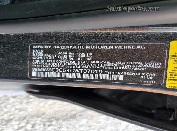 WMWZC3C54GWT07019 2016 MINI COOPER Black Widok naklejki z numerem VIN
