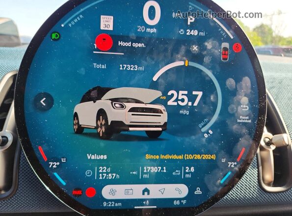 WMZ23GA02S7P75773 2025 MINI COUNTRYMAN White ხელსაწყოთა პანელის ხედი