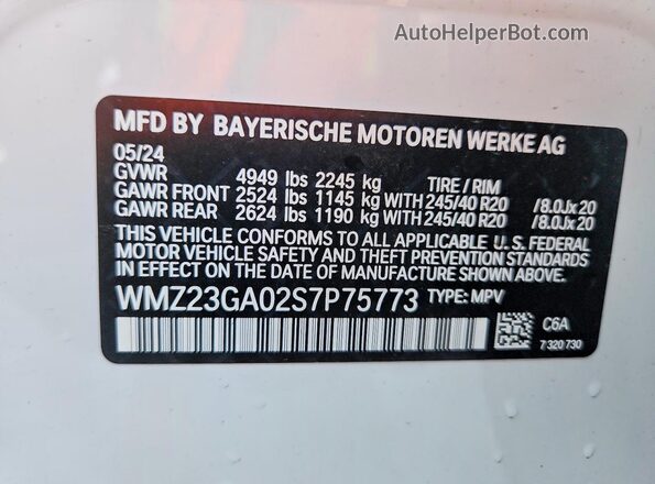 WMZ23GA02S7P75773 2025 MINI COUNTRYMAN White VIN კოდის სტიკერის ხედი