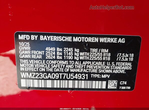 WMZ23GA09T7U54931 2026 MINI COUNTRYMAN Red ძრავის განყოფილების ხედი
