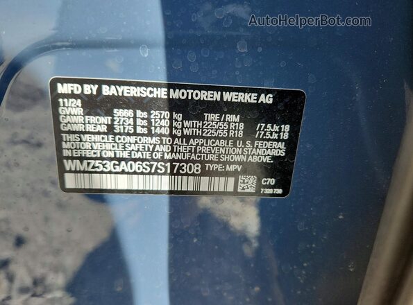 WMZ53GA06S7S17308 2025 MINI COUNTRYMAN Blue Widok naklejki z numerem VIN