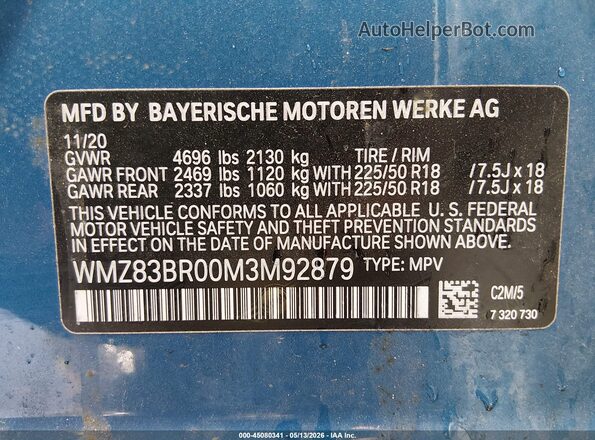 WMZ83BR00M3M92879 2021 MINI COUNTRYMAN Синий Вид подкапотного пространства