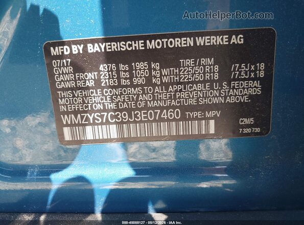 WMZYS7C39J3E07460 2018 MINI COUNTRYMAN Синий Вид подкапотного пространства