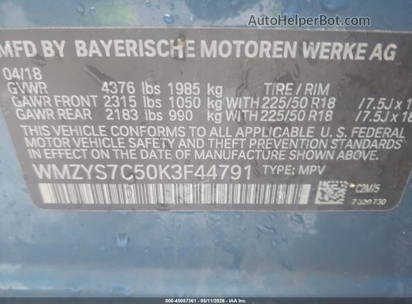 WMZYS7C50K3F44791 2019 MINI COUNTRYMAN Blue Engine compartment view
