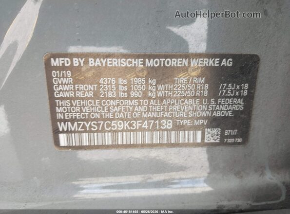 WMZYS7C59K3F47138 2019 MINI COUNTRYMAN Gray Widok komory silnika