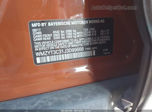 WMZYT3C31J3D99666 2018 MINI COUNTRYMAN Orange Vista del compartimento del motor