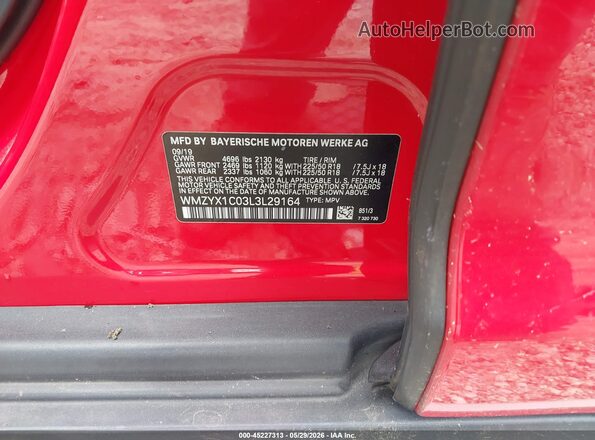 WMZYX1C03L3L29164 2020 MINI COUNTRYMAN Red Vista del compartimento del motor