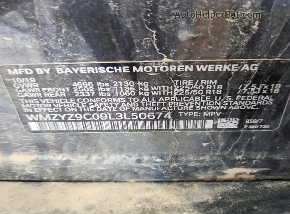 WMZYZ9C09L3L50674 2020 MINI COOPER Gray Vista de la etiqueta del VIN