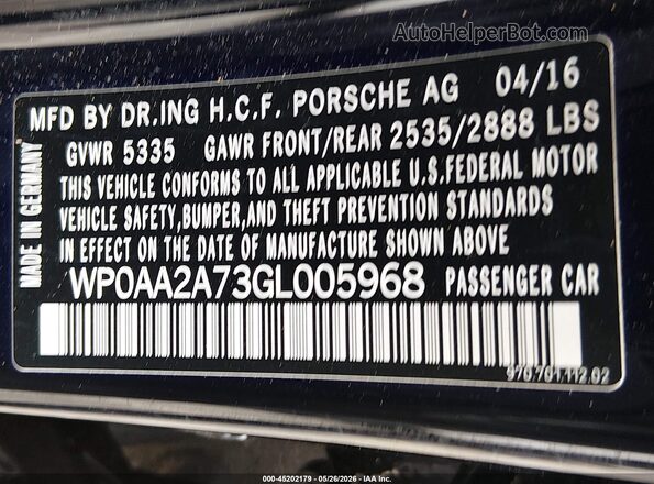 WP0AA2A73GL005968 2016 PORSCHE PANAMERA Black Widok komory silnika