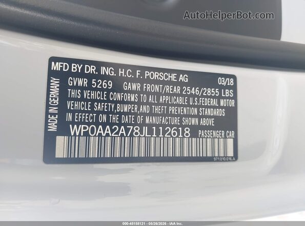 WP0AA2A78JL112618 2018 PORSCHE PANAMERA Gray Շարժիչի բաժամունքի տեսք