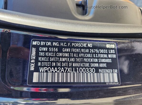WP0AA2A7XLL100330 2020 PORSCHE PANAMERA Black ძრავის განყოფილების ხედი