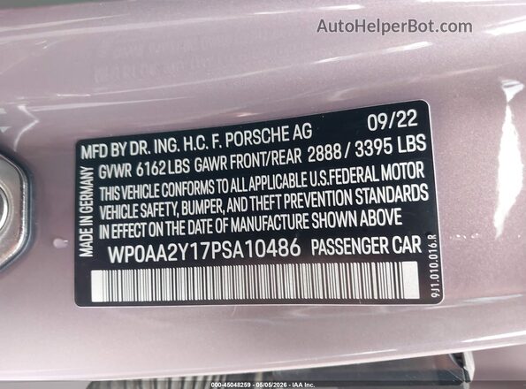 WP0AA2Y17PSA10486 2023 PORSCHE TAYCAN Pink 