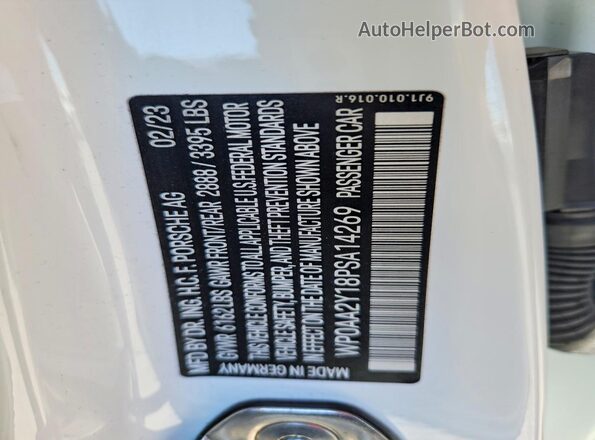 WP0AA2Y18PSA14269 2023 PORSCHE TAYCAN White 