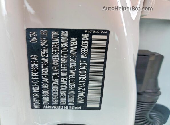 WP0AA2YA1SL000407 2025 PORSCHE PANAMERA White Engine compartment view