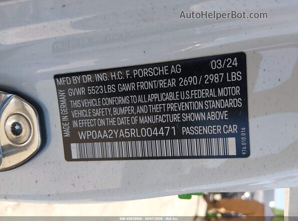 WP0AA2YA5RL004471 2024 PORSCHE PANAMERA Белый Вид подкапотного пространства