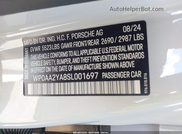 WP0AA2YA8SL001697 2025 PORSCHE PANAMERA White Vista del compartimento del motor