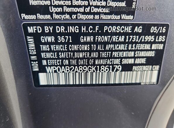 WP0AB2A89GK186179 2016 PORSCHE CAYMAN Серый Вид подкапотного пространства