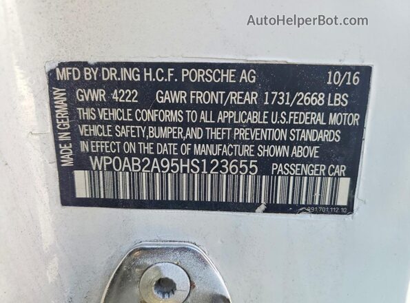 WP0AB2A95HS123655 2017 PORSCHE 911 Белый Вид подкапотного пространства