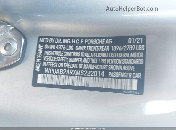 WP0AB2A9XMS222014 2021 PORSCHE 911 Gray ძრავის განყოფილების ხედი